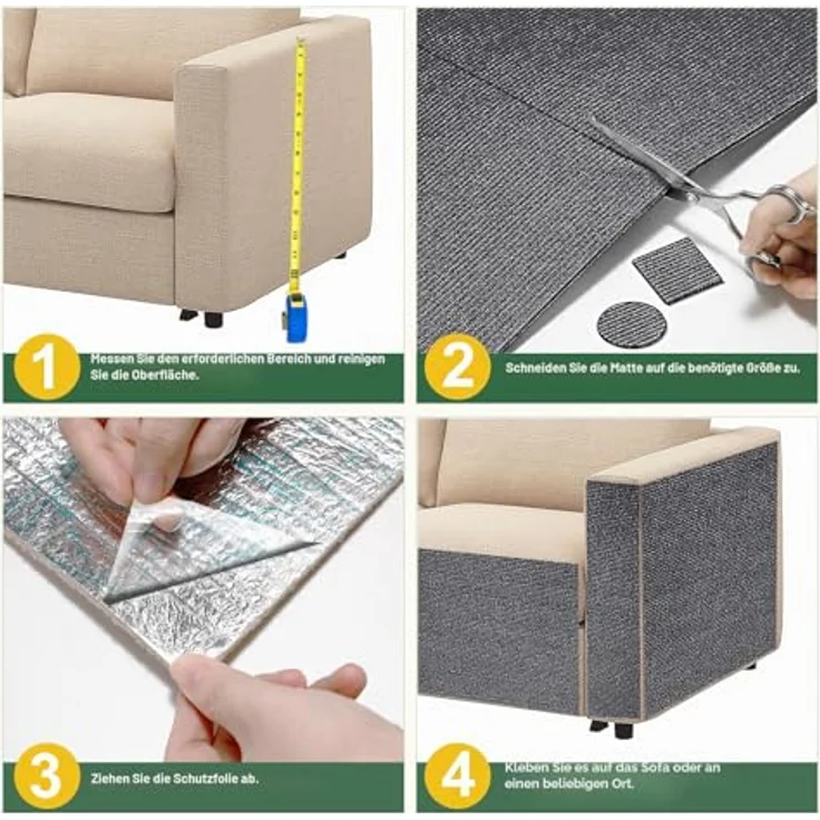 Gimars Selbstklebend Kratzmatte 200 × 40, mit Zusatz-Klebeband, DIY Kratzschutz Sofa Katze, Kratzbrett Katze, Katzen Kratzmatte, Kratzmatte für Wand & Möbel, Grau – Bild 7