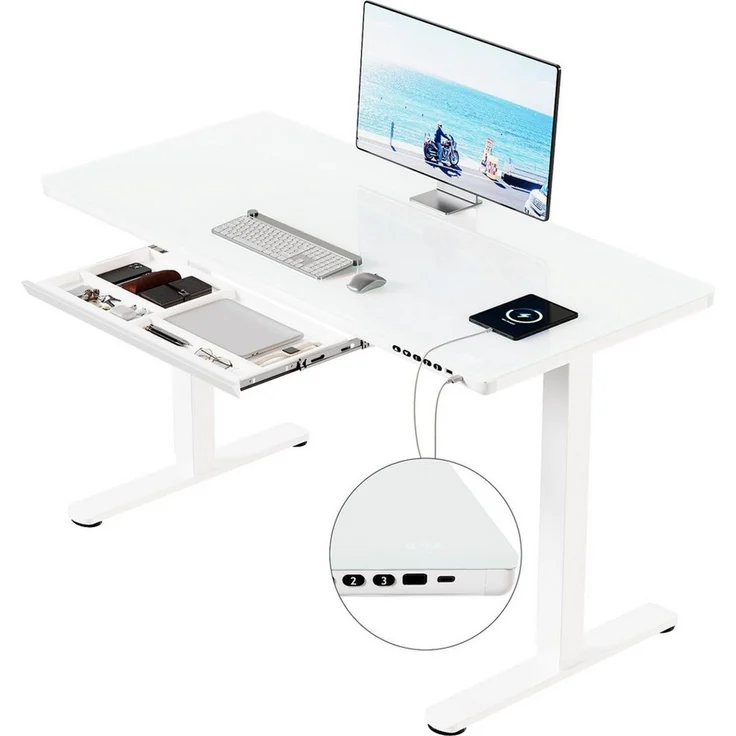 HOMALL Schreibtisch Glas Höhenverstellbarer elektrischer mit USB Aufladung 120*60/140*70 – Bild 1