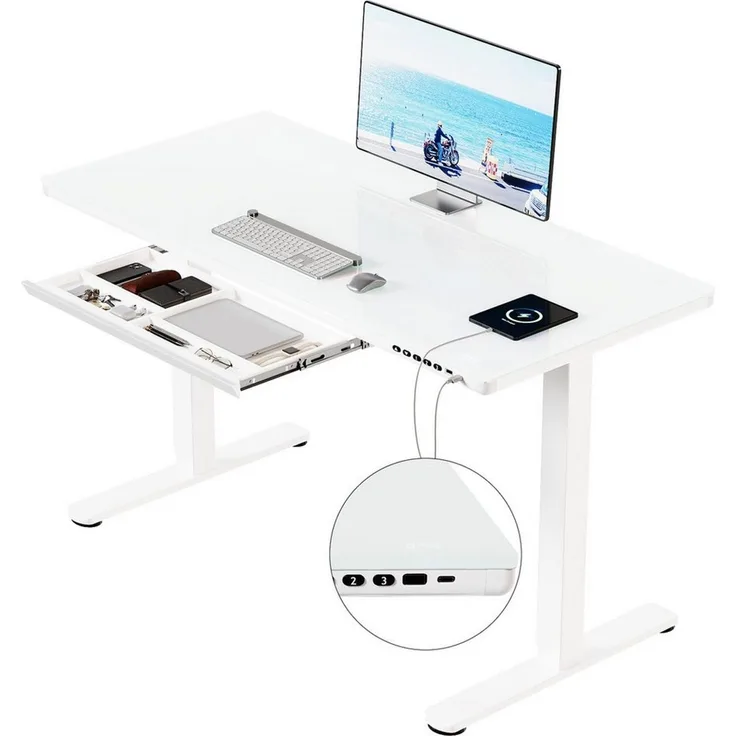 HOMALL Schreibtisch Glas Höhenverstellbarer elektrischer mit USB Aufladung 120*60/140*70