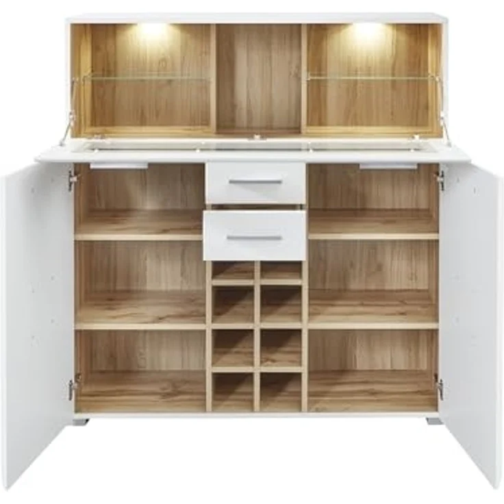 Barschrank >Fun Plus< in weiss matt / Eiche Dekor - 120x129x37 (BxHxT) – Bild 3