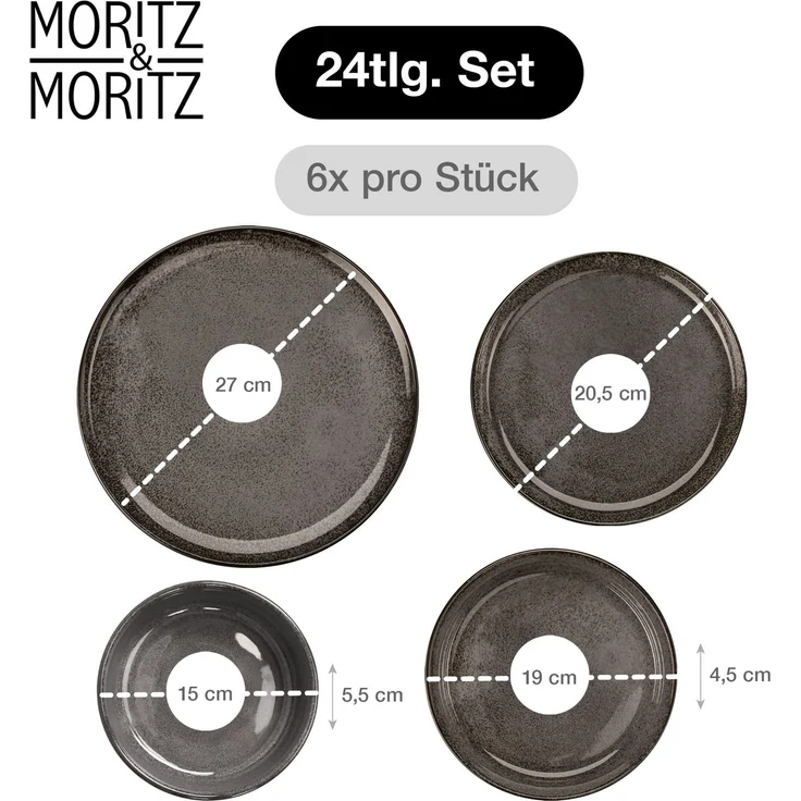 Moritz & Moritz VIDA 24tlg Geschirrset Anthrazit – Bild 2
