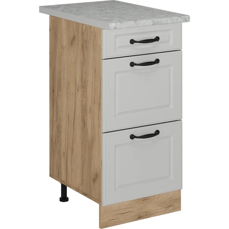 Küchenunterschrank R-Line Weiß Landhaus 40 cm mit Schubladen, AP Marmor Vicco