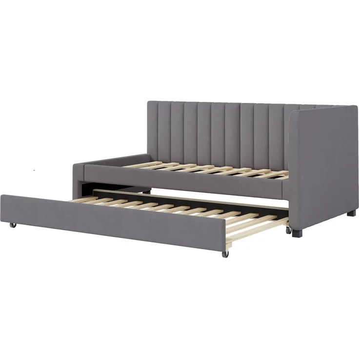 Polsterbett 90*200, Ausziehbares Schlafsofa, Multifunktionsbett mit Lattenrost, Jugendbetten Kinderbetten Gästebetten, Samtstoff Grau – Bild 7