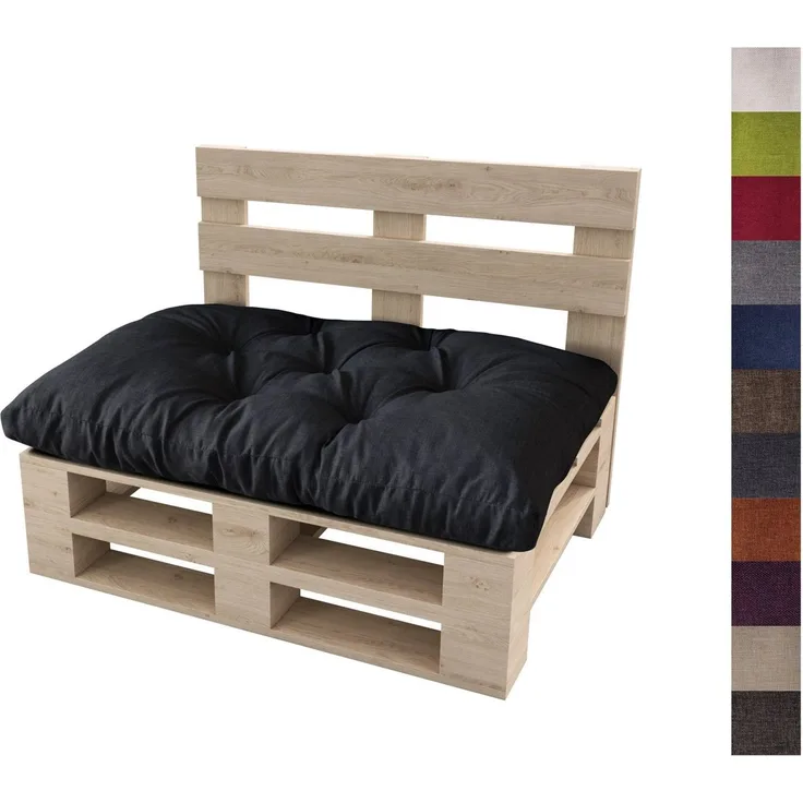 sunnypillow Sitzkissen Palettenkissen gesteppt Sitzkissen 120 x 60 x 12 cm, Schwarz