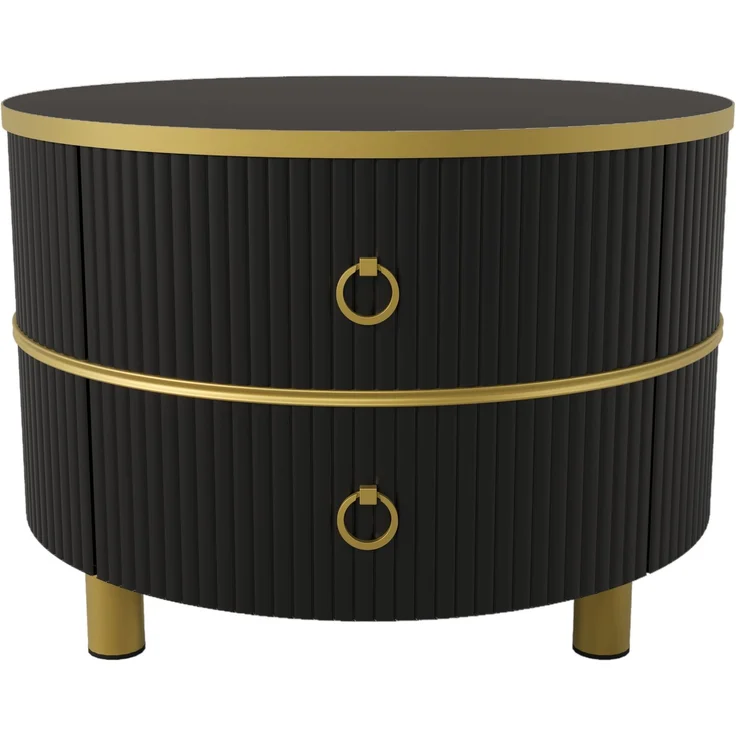 Couchtisch 2-teilig Set rund mit Marmormuster Gold und Schwarz Hochglanz Tischplatte mit Schubladen Stauraum – Bild 10