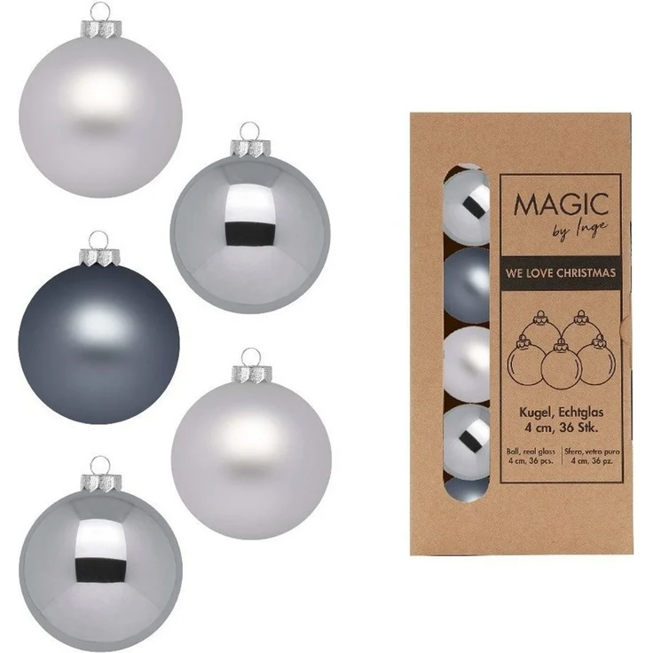 MAGIC by Inge Weihnachtsbaumkugel, Weihnachtskugeln Glas 4cm 36 Stück - Hazy Grey