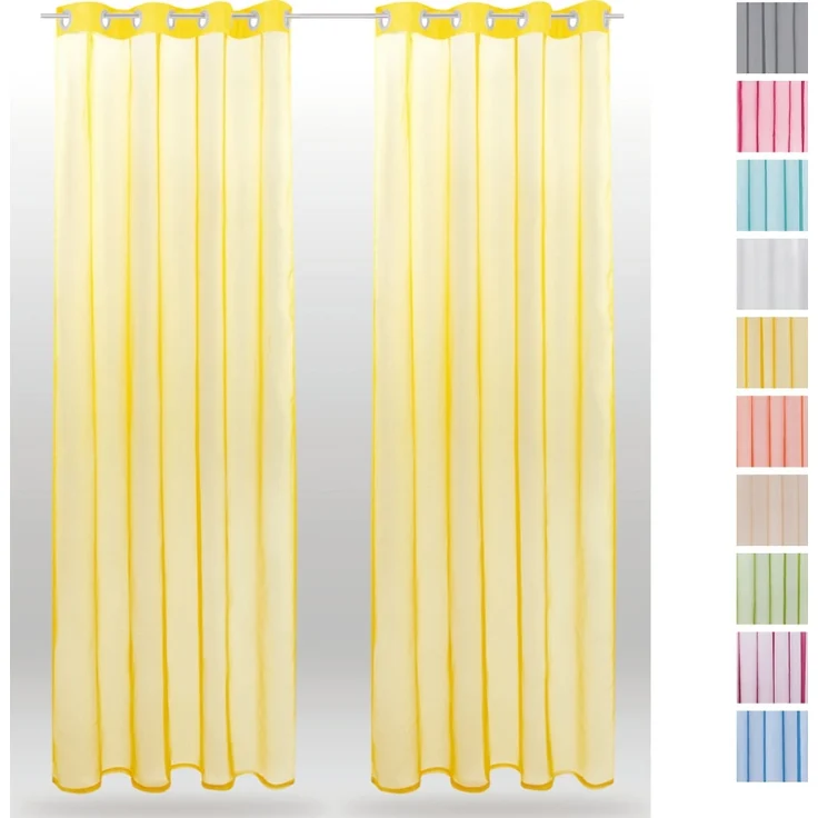 Bestlivings Transparente Gelbe Gardine mit Ösen 2er Pack (B140 x L145), viele Varianten erhältlich – Bild 6