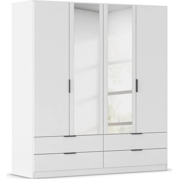 Rauch Möbel Lagoa, Kleiderschrank, Garderobe für Schlafzimmer, Kinderzimmer, Jugendzimmer 4-türig mit Spiegel, 4 Schubladen, mit Zubehör Basic, Farbe Weiß, Breite 181 cm – Bild 1
