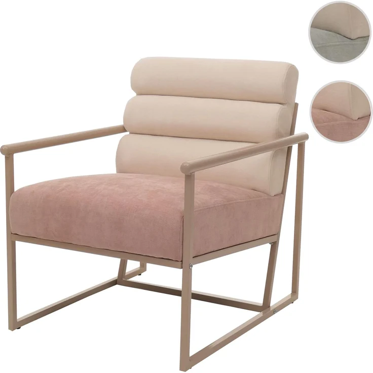 Lounge-Sessel HWC-O38, Cocktail-/Polstersessel Clubsessel, Stoff/Textil (420 g/m²) Metall MVG ~ beige, Polster rosé – Bild 10