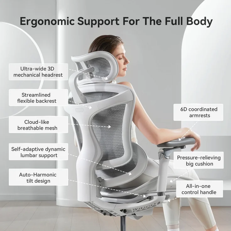 Sihoo 'Doro C300 Pro' ergonomischer Schreibtischstuhl, 130 x 75,5 cm, in Weiß – Bild 11
