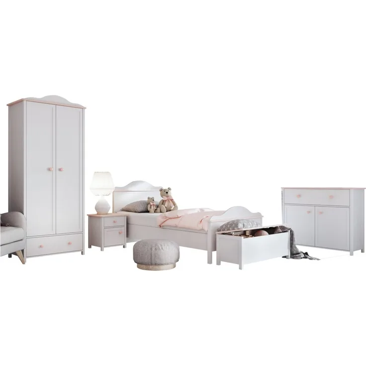 Mirjan24 'Luna I' 5-tlg.Kinderzimmer-Set, weiß, aus Bett 90x200 cm, Kleiderschrank, Kommode, Nachttisch und Truhe