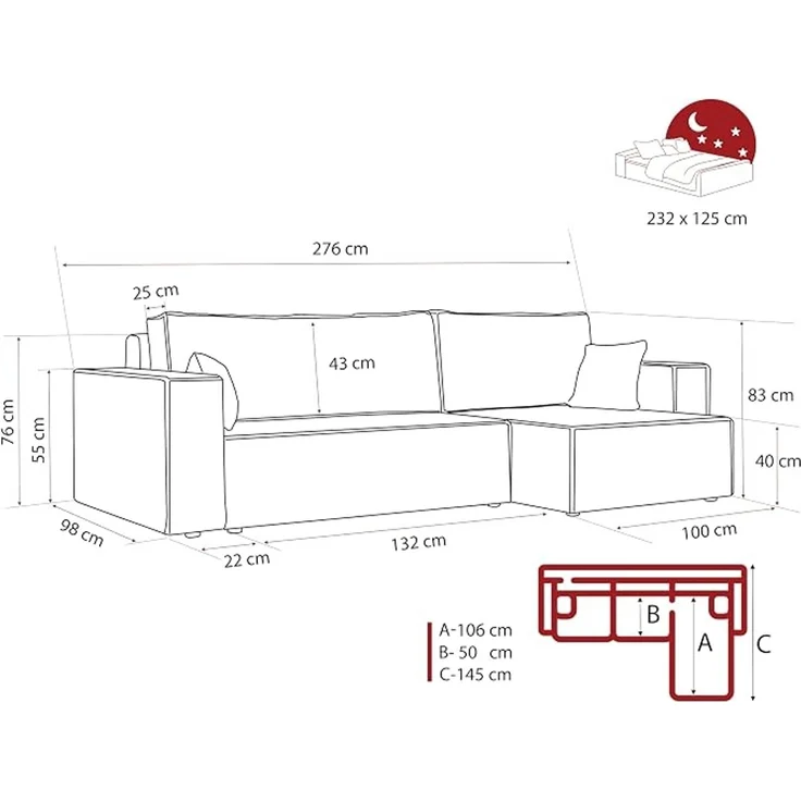 XL-Eckschlafsofa mit Stauraum und Schlaffunktion – Bild 3