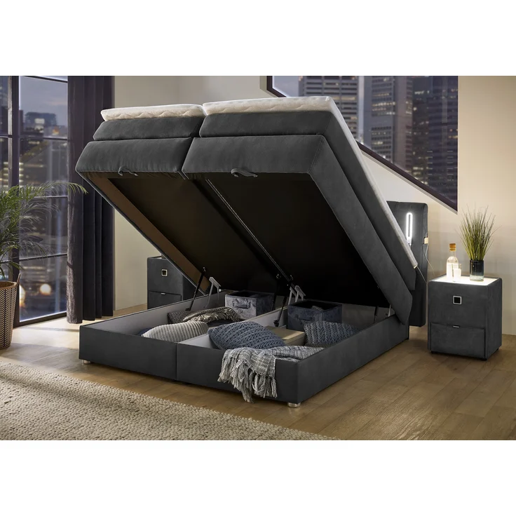 Jockenhöfer 'Kati' Boxspringbett, 180x200 cm, Mikrofaser Dunkelgrau – Bild 1