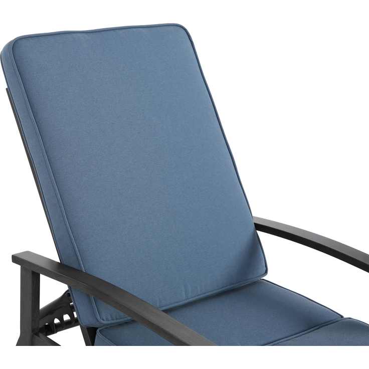 Lounge Gartenstuhl mit verstellbarer Rückenlehne, Aluminium Rahmen, bronzefarbene Pulverbeschichtung, Baumwollkissen blau – Bild 9