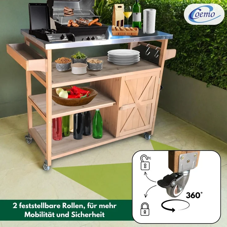 Coemo Servierwagen Grillstation James M Kücheninsel Holz, auf Rollen 118 x 47 x 92 cm – Bild 6