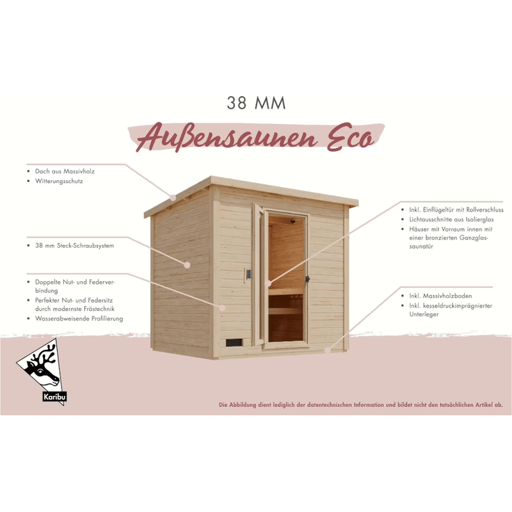 Karibu Sauna Hytti 2 naturbelassen mit 9 kW Ofen mit integrierter Steuerung – Bild 5