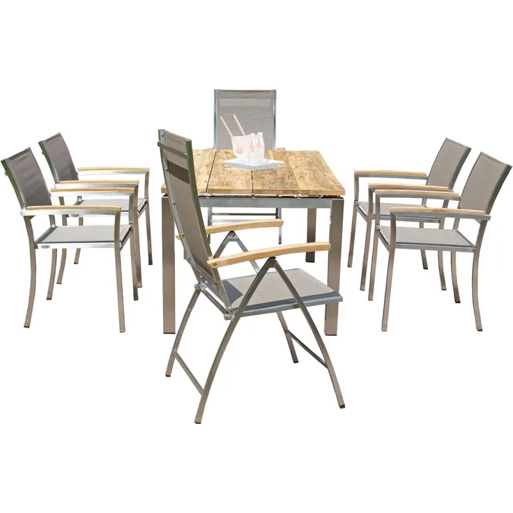 Sonnenpartner 7-teilige Sitzgruppe Paragon & Galaxy & Base 160x90 cm Edelstahl mit Textilen taupe Te