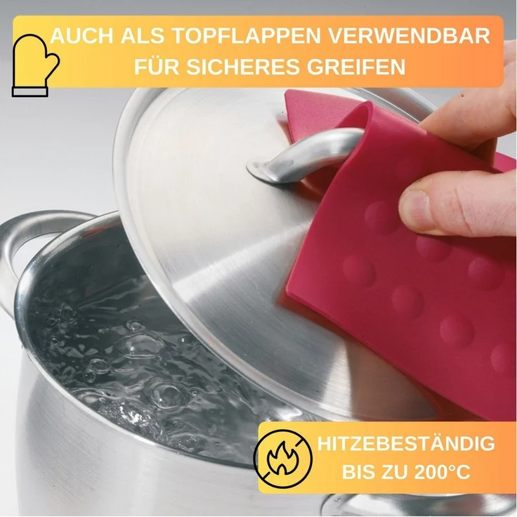 Thiru Topfuntersetzer und Topflappen aus rutschfestem Silikon mit Noppen, Zubehör für Töpfe, Pfannen sowie Auflauf- und Backformen, 2-tlg, rutschfestes Silikon mit Noppen, sicherer Stand auf allen Oberflächen – Bild 2