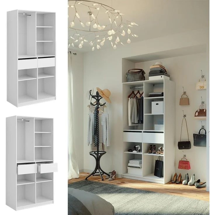 Kleiderschrank Elmo Weiß 100 x 200 cm mit 2 Schubladen Vicco – Bild 4