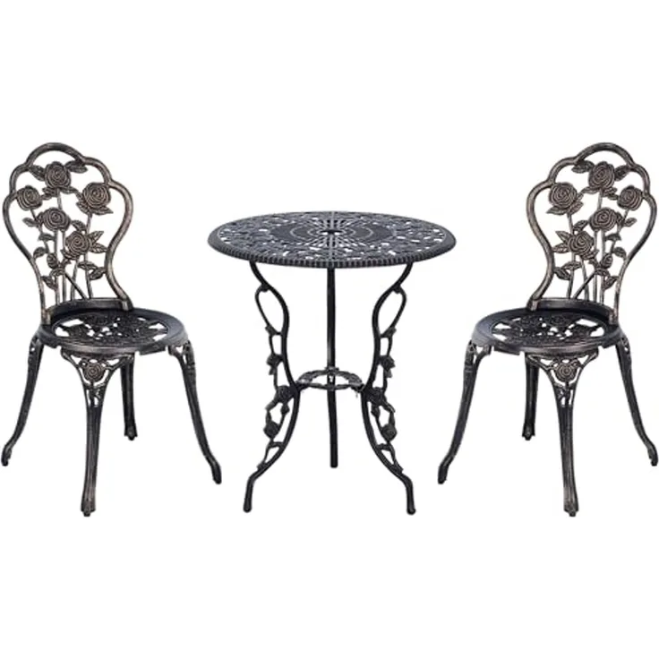 Outsunny Balkonset Sitzgruppe Balkonmöbel Set Garnitur, (Gartenset, 3-tlg, Gartenmöbel), Tisch Stuhl Bronze