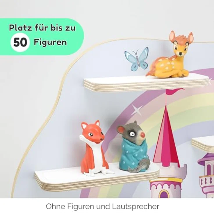 stadtecken Holzregal für Musikbox I Geeignet für die Toniebox und ca. 50 Tonies I Perfekte Tonie Aufbewahrung im Kinderzimmer I Zum Aufstellen oder Aufhängen I Märchenschloss, groß – Bild 5