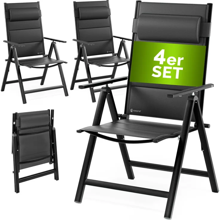 CASARIA® Gartenstühle 4er Set Klappbar Gepolstert Alu 8- Fach Verstellbar