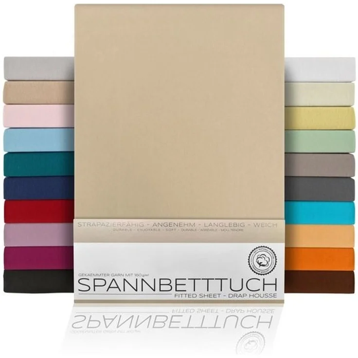 Beautex Spannbettlaken, Gummizug: rundum, (1 Stück), gekämmte Baumwolle Premium Jersey, 160g/m², Beige, Standard - 90 x 200 x 30 cm – Bild 4