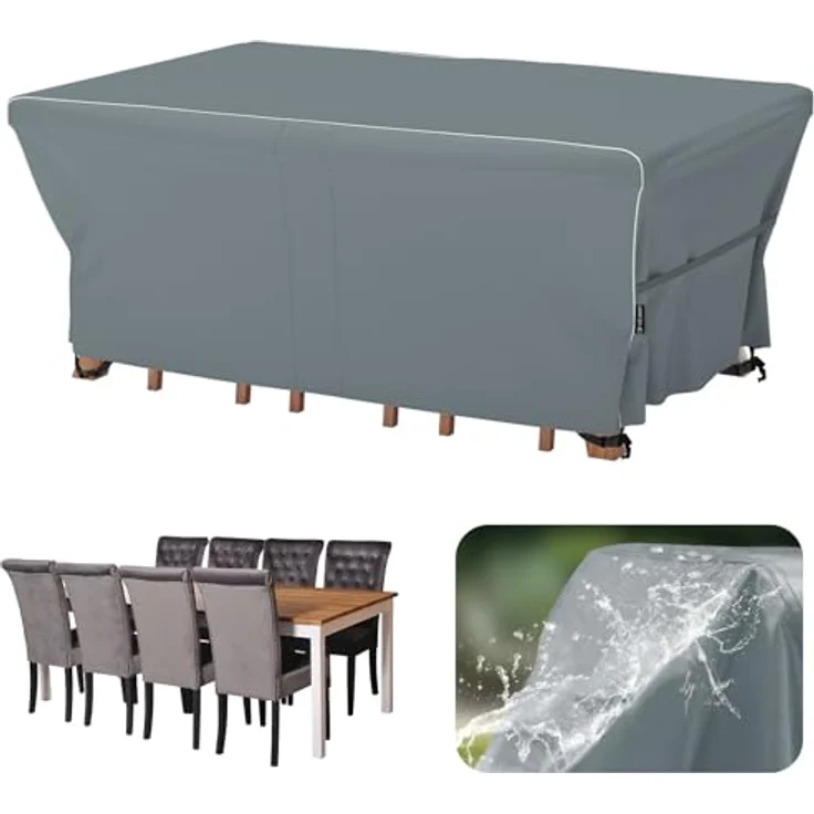 Velway Gartenmöbel Abdeckung Wasserdicht 242 x 162 x 71 cm - Winddicht Schutzhülle mit Reflektierender Streifen 600D Oxford Möbelsets Abdeckung Staubfest Abdeckhauben für Gartentisch Sitzgruppe Grau – Bild 2