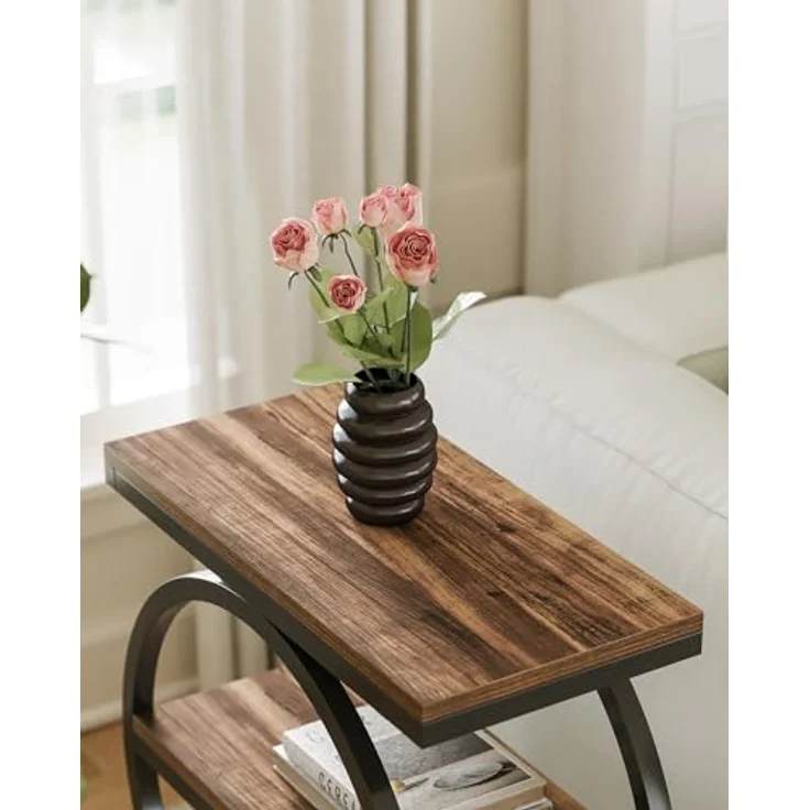 LITTLE TREE 3-stöckiger Beistelltisch, schmaler Sofa-Beistelltisch für Wohnzimmer, hoher Nachttisch, rustikales Braun und Schwarz – Bild 6