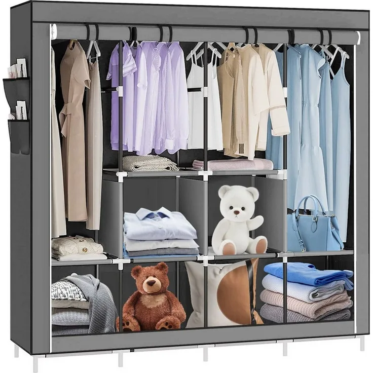JEOBEST Kleiderschrank Stoffschrank, Kleiderschrank mit Kleiderstange und Ablagen Faltschrank für Schlafzimmer, Ankleidezimmer, 167 x 45 x 170 cm