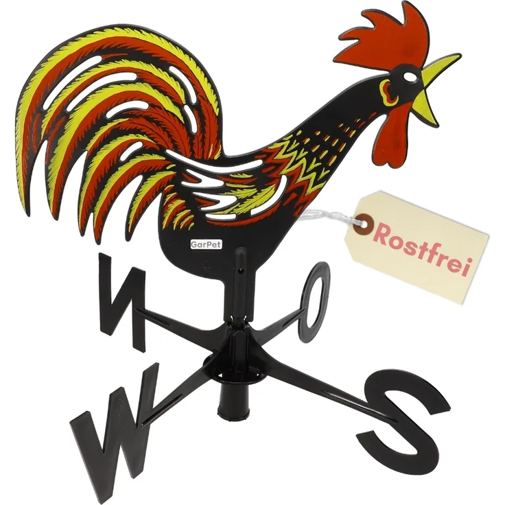 Wetterhahn für Garten Wetterfahne aus Kunststoff Bunt Windrichtungsanzeiger Wetterhahn für Gartenhaus Gartendeko Hahn Windspiel Hahn Windanzeiger Windfahne