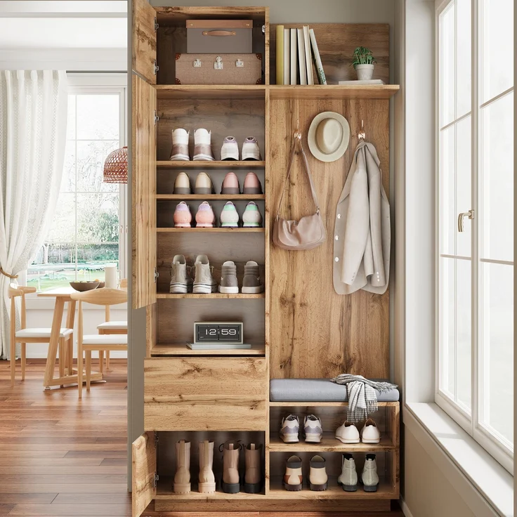 Kompaktgarderobe mit Spiegel und Sitzbank,Flurgarderobe mit Schuhschrank und Haken, Kleiderhaken,Kompaktgarderobe,Flurmöbel Set,Flurgarderobe – Bild 3