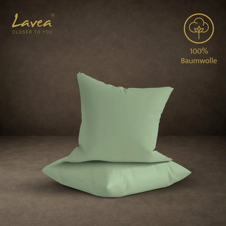 Lavea Kissenbezug 2er Set 100% Baumwolle flauschig, Jasmin, Kissenhülle, Kissenbezüge, (2 Stück), pflegeleicht, langlebige Qualität, mit Reißverschluss – Bild 2