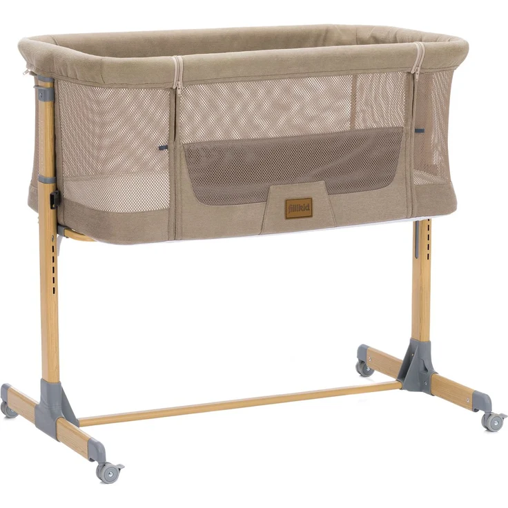 Fillikid Beistellbett Crip, 6-fach höhenverstellbar mit Netzstoff für optimale Luftzirkulation & 4 Rollen, Caramel