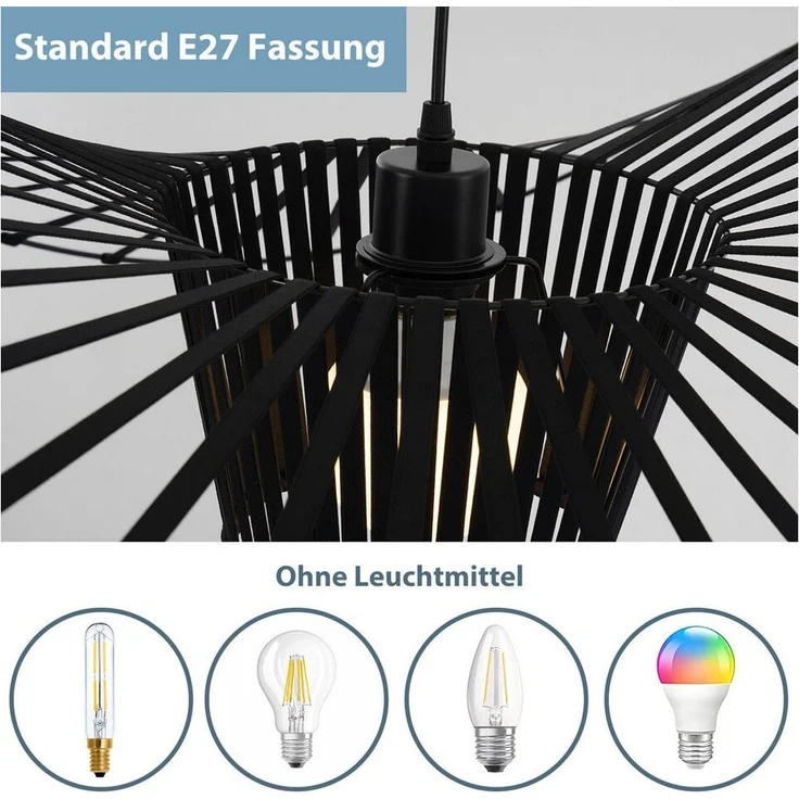 Nettlife Pendelleuchte Vintage Schwarz Esstisch E27 Hängelampe 60/80/100/120/140CM, LED wechselbar, Modern Pendellampe für Wohnzimmer Schlafzimmer Korridor Esszimmer – Bild 2