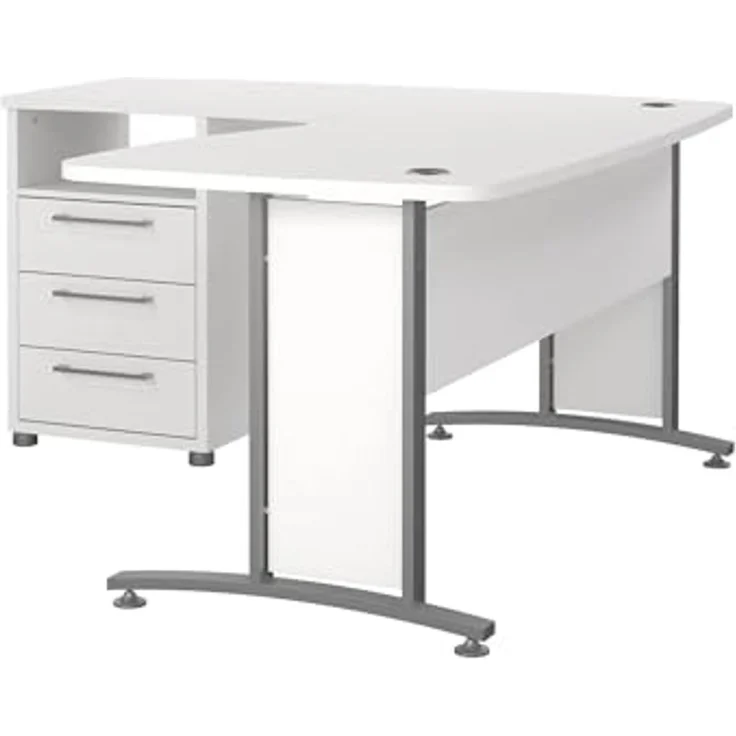 Dmora - Schreibtisch Sidonia, Mehrzweckschreibtisch, Bürotisch für PC, Eckschreibtisch, 159x150 h75 cm, Weiß und Grau – Bild 5