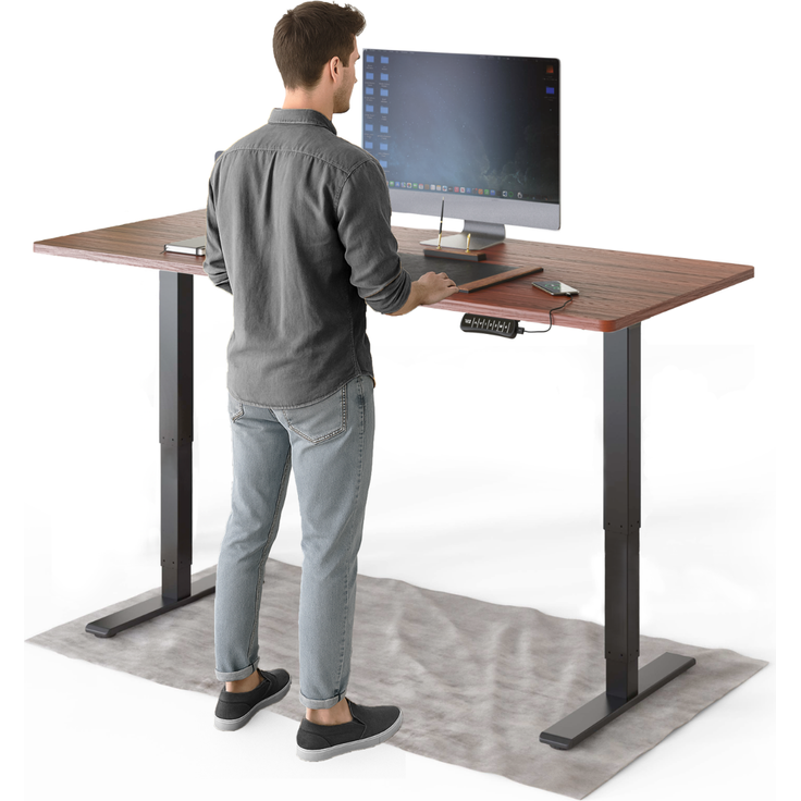 DESKSPACE PRO Plus Elektrisch höhenverstellbarer Schreibtisch, 160x80 cm Stehpult mit Memory-Funktion, Mahagoni Tischplatte, Schwarzes Gestell