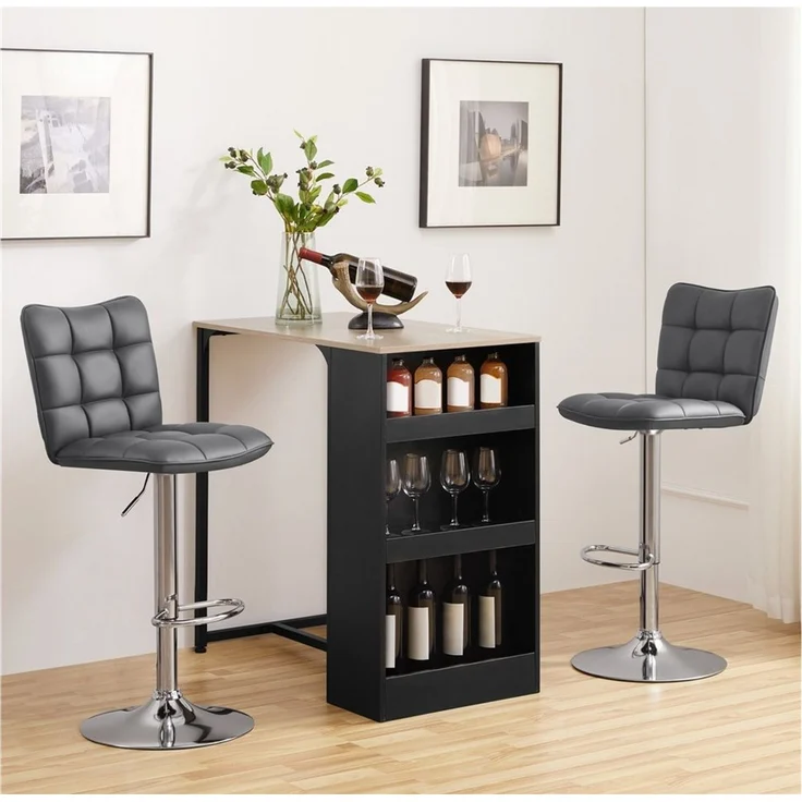 Yaheetech Barhocker Drehhocker mit Fußstütze (4 St), Barstühle 360°Drehbar Küchenstühle Sitzhöhe 62,5 cm - 83 cm – Bild 1