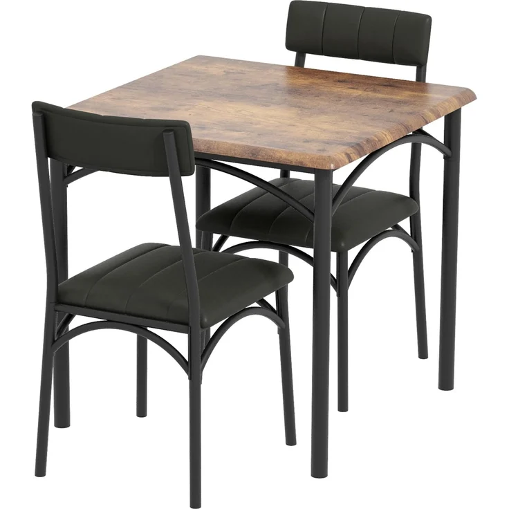 IDEALHOUSE 3-Teiliges Esszimmer Set Für 2 Personen, Esstisch&2 Gepolsterte Stühle, Platzsparend Esszimmermöbel-Set, Metall Und Holz, Stabil, Tisch Essgruppe Mit 2 Stühlen Für Kleine Räume, Küche-Holz