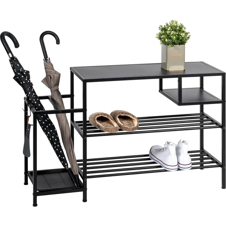 eluno Schuhregal für ca. 6 Paar Schuhe, 4 Ablagen und Schirmständer