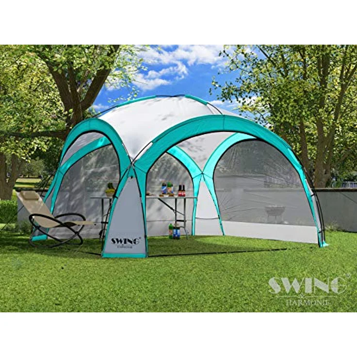 Swing & Harmonie LED Event Pavillon DomeShelter 3,6 x 3,6m mit Solarmodul, 96 LEDs, inkl. Seitenwände, wasserabweisend, uv-beständig, türkis – Bild 3