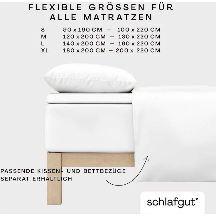 Schlafgut 'PURE TOPPER' Spannbettlaken, für Topper bis 10 cm Höhe, Full-white, L 140x200 cm - 160x220 cm, 100% Bio-Baumwolle – Bild 3