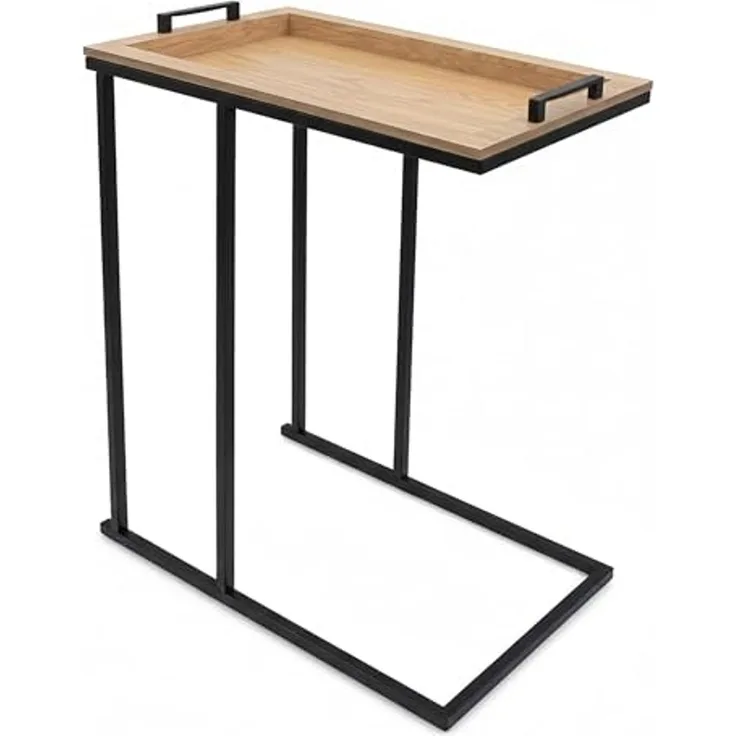 Spetebo Beistelltisch Sofa Beistelltisch in C-Form schwarz mit Tablett Tischplatte (Anzahl, 1-St, Stück), Platzsparend