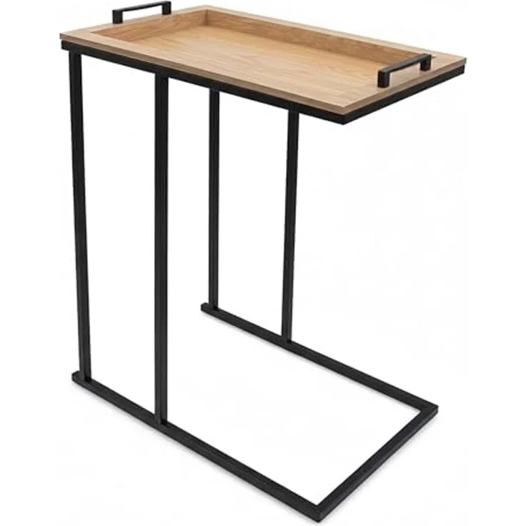 Spetebo Beistelltisch Sofa Beistelltisch in C-Form schwarz mit Tablett Tischplatte (Anzahl, 1-St, Stück), Platzsparend – Bild 1