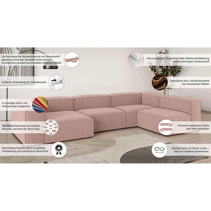 OTTO home Wohnlandschaft HAILY U-Form mit Ottomane links/rechts, Maße B/T/H: 360/200/72 cm, als Modul oder separat verwendbar, für individuelle Zusammenstellung – Bild 3
