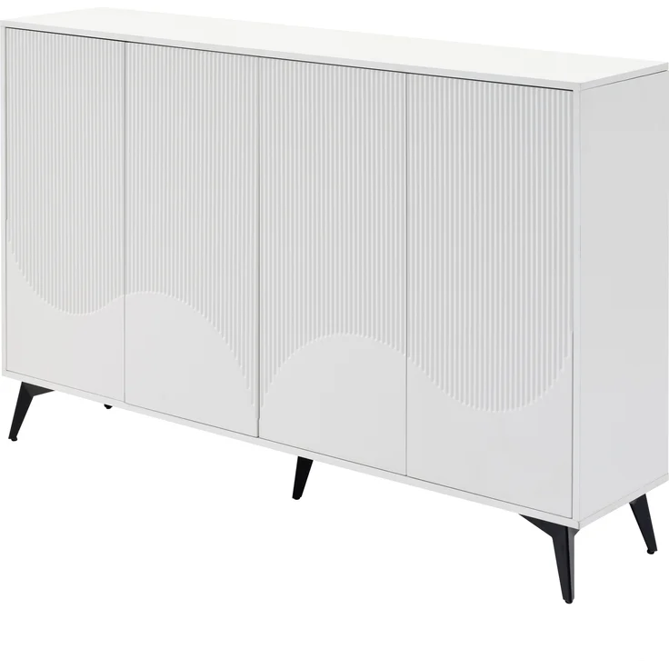 Merax Sideboard mit verstellbaren Einlegeböden, Holz weiß / Metallbeine schwarz, 100 x 35 x 160 cm – Bild 9