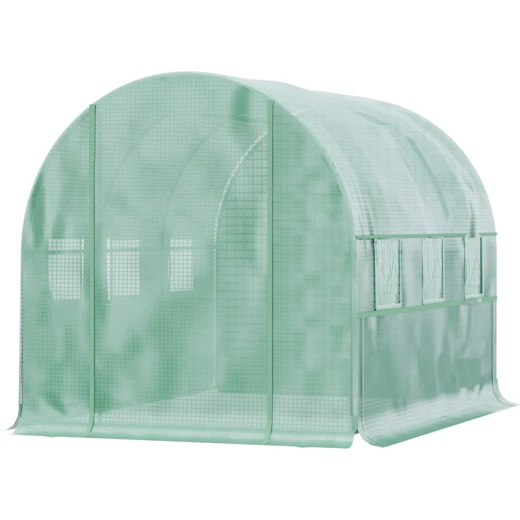 MELAYR, Foliengewächshaus, 6 aufrollbare Fenster, Tür mit Reißverschluss, rostfreier Stahlrahmen, 2.95 x 2 x 2 m, Grün – Bild 2