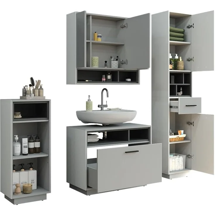Badmöbel-Set Beatrice Grau/Anthrazit 4-teilig Vicco – Bild 5