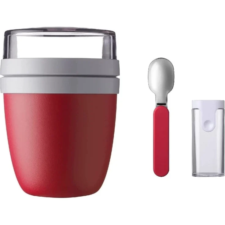 Mepal Set Lunchpot Faltbarer Löffel Ellipse – Nordic Red – praktischer Müslibecher und Behälter für Transport von Lebensmitteln – Bild 1