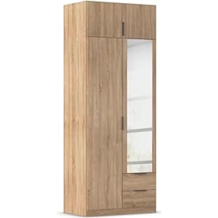 Rauch Möbel Lagoa, Kleiderschrank, Garderobe für Schlafzimmer, Kinderzimmer, Jugendzimmer 4-türig, mit Spiegel, 2 Schubladen, mit Zubehör Classic, Farbe Eiche Sonoma, Holz, Breite 91 – Bild 2
